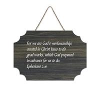 Panneau de bienvenue en bois rustique « Ephesians 2:10 for We Are God's Workmanship, Created in Christ Jesus to Do » pour porte d'entrée, porche, mur, école, salle de classe, club de café, 15,2 x 25,4