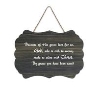 Panneau de bienvenue en bois rustique Ephesians 2:4 5 Because of His Great Love for Us, God, Who Is Rich in Mercy, Made Us Alive with Chri - Panneau de bienvenue en bois rustique pour porte d'entrée