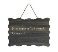 Panneau de bienvenue en bois rustique Genesis 1:2,5 cm « The Beginning God Created » pour porte d'entrée, porche, décoration murale, style shabby chic, pour école, salle de classe, café, club, maison