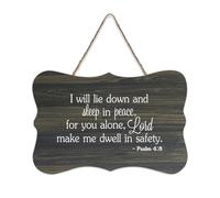 Panneau de bienvenue en bois rustique « I Will Lie Down And Sleep in Peace for You Alone Lord Make Me Dwell in Safety » 4:8 - Panneau de bienvenue en bois rustique pour porte d'entrée, porche
