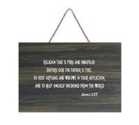 Panneau de bienvenue en bois rustique James 1:27 Religion That Is Pure And Undefiled before God The Father Is This Rustic Wood Welcome Sign for Front Porche Door Wall Sign for Coffee Club Home 15,2 x