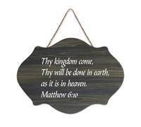 Panneau de bienvenue en bois rustique Matthew 6:10 Thy Kingdom Come Thy Will Be Done in Earth As It Is in Heaven pour porte d'entrée, porche, décoration murale, panneau en bois pour café, maison, 15,2