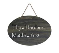 Panneau de bienvenue en bois rustique Matthew 6:10 Thy Will Be Done pour porte d'entrée, décoration murale, style shabby chic, panneau en bois pour école, salle de classe, café, club, maison, 15,2 x