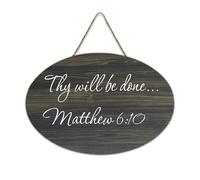 Panneau de bienvenue en bois rustique Matthew 6:10 Thy Will Be Done pour porte d'entrée, décoration murale, style shabby chic, panneau en bois pour école, salle de classe, café, club, maison, 15,2 x