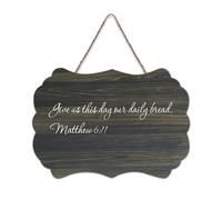 Panneau de bienvenue en bois rustique Matthew 6:11 Give Us This Day Our Daily Bread pour porte d'entrée, porche, décoration murale, panneau en bois de style shabby chic pour école, salle de classe