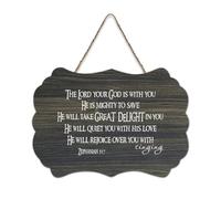 Panneau de bienvenue en bois rustique « The Lord Your God Is with You, He Is Mighty to Save, He Will Take Great Delight in Yo » pour porte d'entrée, porche, mur, école, salle de classe, club de café