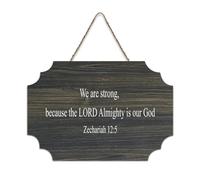 Panneau de bienvenue en bois rustique « We Are Strong, Because The LORD Almighty Is Our God » pour porte d'entrée, porche, décoration murale, panneau en bois pour école, salle de classe, café, maison