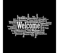 Panneau de bienvenue en plusieurs langues pour les entreprises et les magasins Stickers gravés 30x54.6cm Culture du tatouage Blanc