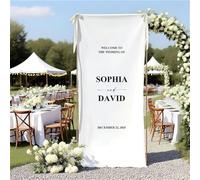 Panneau de bienvenue en soie personnalisé, bannière de mariage moderne en plein air, panneau de fête de fiançailles, décoration d'événement personnalisé (50 x 150 cm)