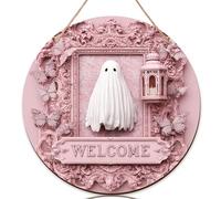 Panneau de bienvenue fantôme pour porte d'entrée, lanterne fantaisie, papillon, Halloween, bois de pêche, décoration extérieure