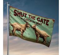 Panneau de bienvenue humoristique « Shut The Gate Or Catch The Goat : A Humorous Farm Scene Flag Men Stuff » (60 x 90 cm)