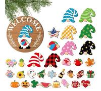 Panneau de bienvenue interchangeable | Décoration de couronne en bois interchangeable | Crochet de porte saisonnier avec gnomes | Pour la maison, la cuisine, la salle de classe, l'école, l'hiver