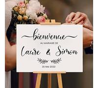 Panneau De Bienvenue Mariage Personnalisé pour Nom et Date - Conseil De Réception Français - Autocollant pour Un Mariage Moderne (Colo