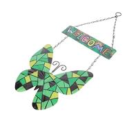 Panneau de Bienvenue Papillons en Fer Forgé Vert, Décoration Murale | Chaîne Suspendre Incluse, Usage Porte ou Salle de Classe, Motif Papillons, Noël