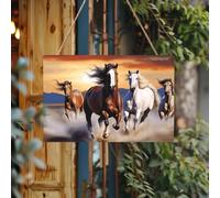 Panneau de bienvenue personnalisé en bois pour porte d'entrée, chevaux qui courent, plaque en bois brut avec corde, décoration d'intérieur, panneau de jardin pour jardin et cour