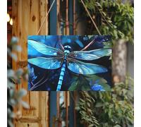 Panneau de bienvenue personnalisé en bois pour porte d'entrée - Libellule bleue - Plaque en bois brut avec ficelle - Décoration d'intérieur - Panneau de jardin pour jardin et cour