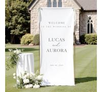 Panneau de bienvenue personnalisé en soie, bannière de mariage en plein air, panneau de bienvenue en lin, décoration de mariée (100 x 300 cm)