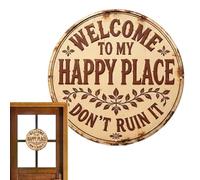 Panneau De Bienvenue Pour Porte D'entrée, Avec Un Attrait Vintage Rustique, 20 X 20 X 0,3 Cm, Panneau Mural Rustique À Suspendre, Welcome To My Happy Place, Charmant Design Rond, Pour La Maison