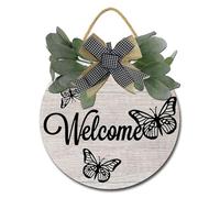 Panneau de bienvenue pour porte d'entrée, couronne ronde en bois, décoration murale, décoration de porte d'entrée de ferme, décoration de porche, pendaison de crémaillère 30 cm