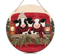 Panneau de bienvenue pour porte d'entrée, lanterne de camion rouge d'hiver rustique en bois rouge, panneau de bienvenue à la maison, décoration de porche saisonnière, lot de 1