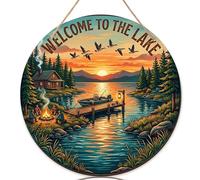 Panneau de bienvenue pour porte d'entrée, nature rustique coucher de soleil oies d'été en bois orange pour porche extérieur, décorations de porche à suspendre en plein air, lot de 1