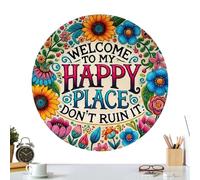 Panneau de bienvenue pour porte d'entrée - To My Happy Place Décoration vintage 2D | Panneau de bienvenue saisonnier, pour Noël, chambre à coucher, salon, vacances, porche, maison