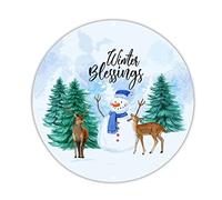 Panneau de bienvenue rond en métal avec inscription « Winter Blessings » - Bonhomme de neige - Cerf - Let It Snow - Christmas Is Coming - Panneau mural en métal pour homme, grotte, garage, bar, pub