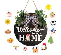 Panneau de bienvenue rustique rond en bois interchangeable pour porte d'entrée, fabriqué en buis pour une décoration durable et attrayante de la maison (noir)