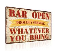 Panneau de bienvenue vintage pour bar, pub, décoration de maison - Ouvrez ce que vous apportez - Panneau de bière pour murs et fenêtres d'entreprise 8 x 12 pouces