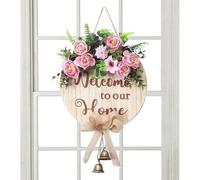 Panneau de bienvenue « Welcome Home » - Couronne de porte rustique - Fleur de printemps - Plaque murale de 30 cm pour la décoration de la Saint-Valentin en intérieur ou