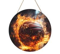 Panneau de bois rond de basket-ball sur le feu et l'eau éclaboussant une flamme de 30,5 cm. Œuvre d'art exquise, bois respectueux de l'environnement, un choix élégant pour la décoration de la maison.