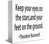 Panneau de boîte en bois avec inscription « Keep Your Eyes On The Stars And Your Feet On The Ground » - Décoration murale rustique - 12,7 x 12,7 cm