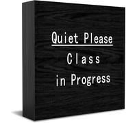 Panneau de boîte en bois Quiet Please Class In Progress - Décoration amusante - Pour maison et bureau - Style rustique - Carré - 12,7 x 12,7 cm