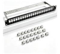 Panneau de Brassage 19 Pouces 24 ports | Panneau de Brassage Blindé avec Modules Keystone, Coupleur Keystone RJ45 CAT 7, Panneau nu 1U pour Baie Réseau