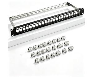 Panneau de Brassage 19 Pouces 24 ports | Panneau de Brassage Blindé avec Modules Keystone, Coupleur Keystone RJ45 CAT 7, Panneau nu 1U pour Baie Réseau