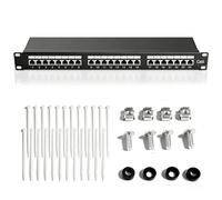 Panneau de brassage CAT 6 24 ports blindé (STP) - Panneau de distribution - 24 prises RJ45 blindées - Montage mural/de bureau - Noir - Compatible avec TIA/EIA-568A et 568B
