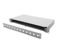 Panneau de brassage FO 12 LC duplex 19" 1U, rétractable, presse-étoupe PG13.5 et PG16, clips/supports, gris