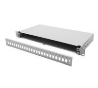 Panneau de brassage FO 24 LC duplex 19" 1U, rétractable, presse-étoupe PG13.5 et PG16, clips/supports, gris