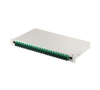 Panneau de brassage FO avec équipement 19'' 1U, 24x SC APC dx, OS2, pigtails, adaptateurs, plateaux, gris