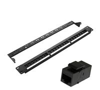 Panneau de brassage réseau vide à 24 ports UTP monté sur rack de 48,3 cm avec gestion des câbles arrière noir pour câble non blindé pour coupleur Keystone en ligne Cat 5e/Cat 6/Cat 6A (coupleur de