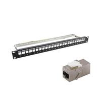 Panneau de brassage réseau vierge blindé FTP 24 ports monté en rack de 48,3 cm vide 1U avec plateau pour prise Keystone en ligne Cat 5e/Cat 6/Cat 6A Cadre de distribution modulaire (panneau de