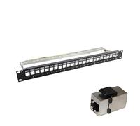 Panneau de brassage réseau vierge blindé FTP 24 ports monté en rack de 48,3 cm vide 1U avec plateau pour prise Keystone en ligne Cat 5e/Cat 6/Cat 6A Cadre de distribution modulaire (panneau de