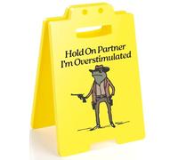 Panneau de bureau amusant - décoration jaune. Accessoire de bureau. Motif grenouille cowboy. Un cadeau amusant pour votre patron, collègue ou responsable. Décoration de bureau-« surexcitée ».