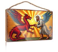 Panneau de bureau pour porte en bois Saint Michael vaincre le dragon : une bataille symbolique du bien contre bois Décoration de salle de bain Cadeau pour tout le monde (20 x 30 cm)
