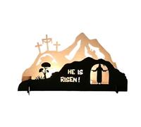 Panneau de bureau religieux scène de Pâques - Décor de résurrection de tombe vide en bois | Présentoir de table Christian Farmhouse pour bibliothèque et chevet | Cadeau spirituel Il est ressuscité