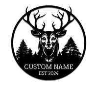Panneau de cabane en métal personnalisé en forme de cerf, cadeau de chasseur de cerfs, décoration extérieure, décoration d'intérieur, cadeau de chasseur de cerfs (cerf E)
