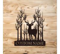 Panneau de cabane en métal personnalisé en forme de cerf - Décoration murale en métal - Cadeau de chasseur de cerfs, panneau de nom de famille personnalisé, décoration extérieure, décoration de grotte