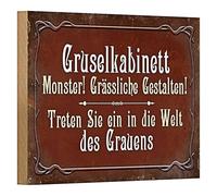 Panneau de cabinet effrayant | Monstres et personnages | Parfait pour Halloween et les fêtes à thème | Look rétro nostalgique | 18 cm x 12 cm