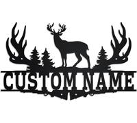 Panneau de cerf en métal noir personnalisé - Décoration de Noël - Décoration murale en métal - Nom personnalisé - Panneau de cabine pour la chasse en plein air - Cadeau personnalisé - Chasseur de cerf