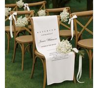 Panneau de chaise de mariage commémoratif réservé personnalisé, bannière réservée pour les proches, tissu de soie personnalisé en souvenir d'amour, décoration rustique (35 x 100 cm)
